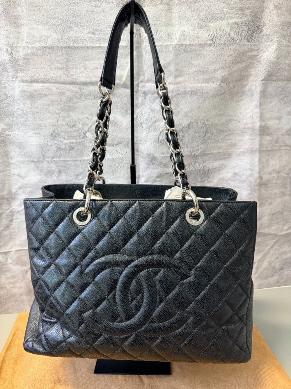 Chanel Caviar Quilted Grand Shopping Tote GST Black with Silver Hardware
